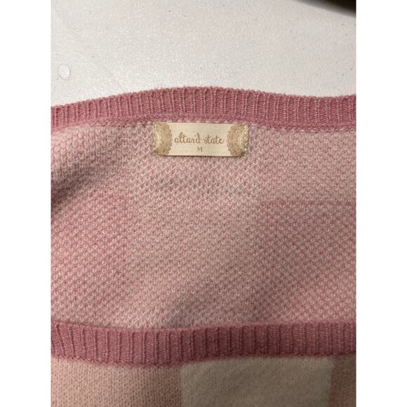 Altar’d State Square Neck Pink Check Preppy Long Sleeve Cropped Sweater Size M - Picture 3 of 6